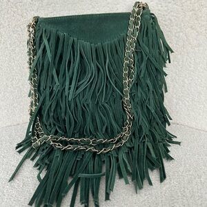 Ecote Leather Fringe Crossbody Bag Boho Western Suede Green